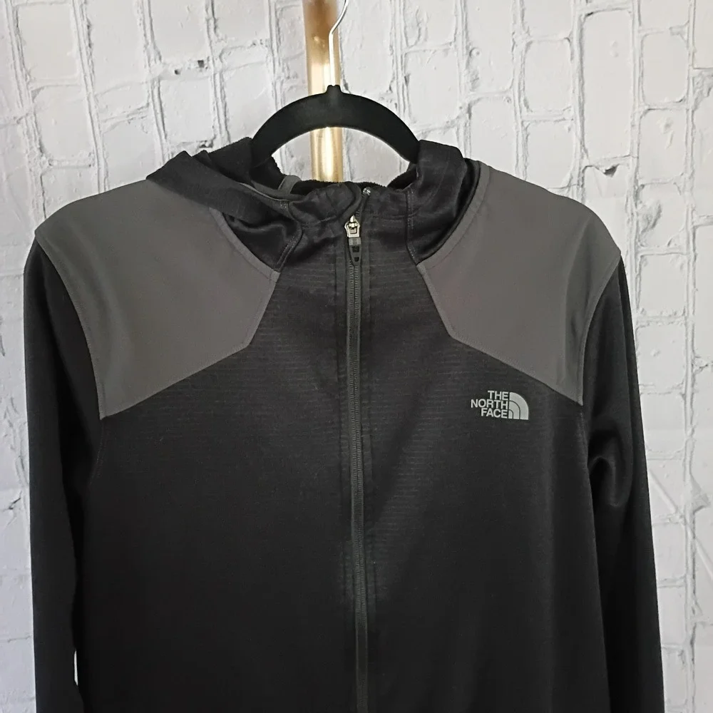 Mens The North Face‎ Black & Gray Full Zip Hoodie Size LARGE Pockets